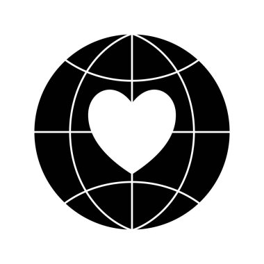 küresel küredeki kalp siluet biçim ikon vektör tasarımı