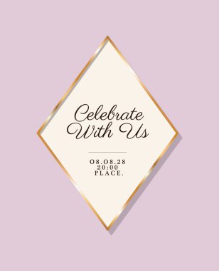 Düğün davetiyesi vektör tasarımının altın çerçevesiyle bizimle birlikte kutlayın.