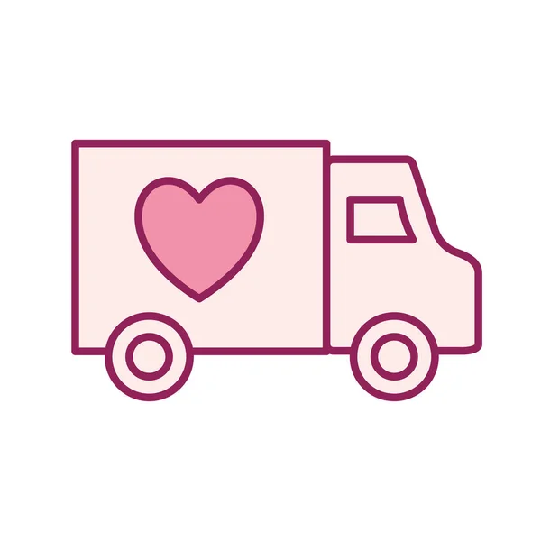 Camion avec ligne de coeur et design vectoriel icône de style de remplissage — Image vectorielle