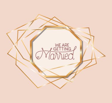 Düğün davetiyesi vektör tasarımının altın çerçevesinde evleniyoruz.