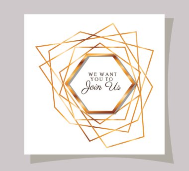 Düğün davetiyesi vektör tasarımının altın çerçevesiyle metnimize katılmak istiyoruz.