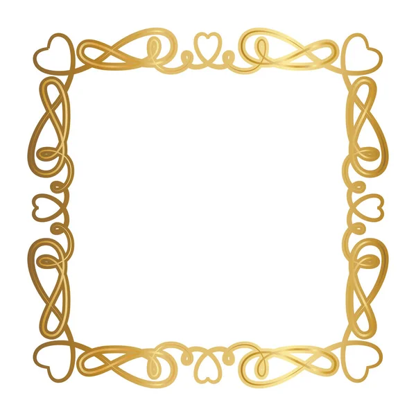 Marco de ornamento de oro con corazones formas diseño vectorial — Vector de stock