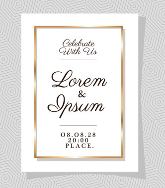 Bizimle birlikte gri şablon arka plan tasarımı üzerine altın çerçeveli metni kutla