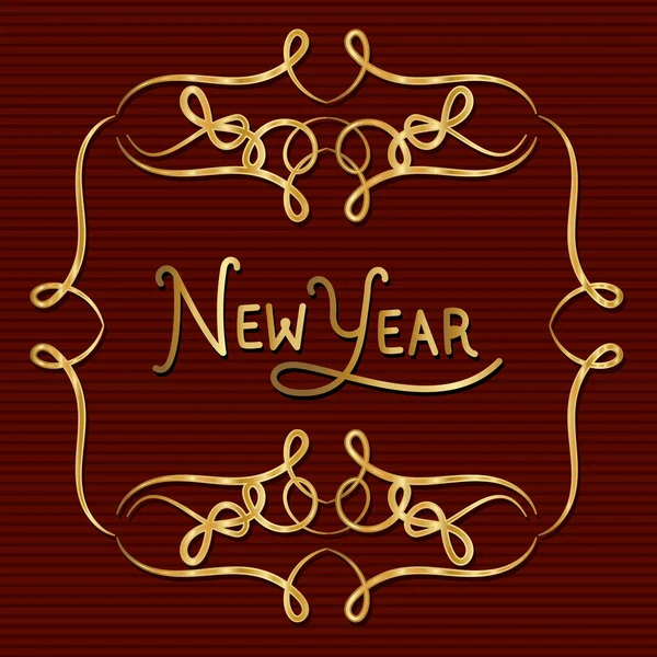 New year in ornament gold frame on red background vector design — Stock Vector