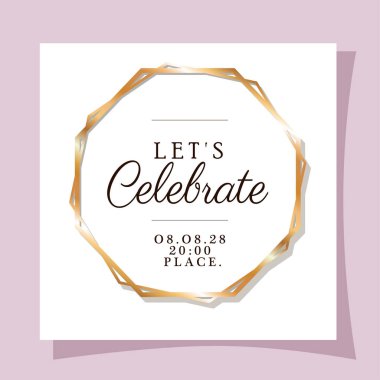 Altın çerçeve vektör tasarımlı düğün davetiyesi