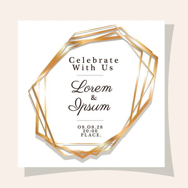 Bruiloft uitnodiging met gouden frame vector ontwerp — Stockvector