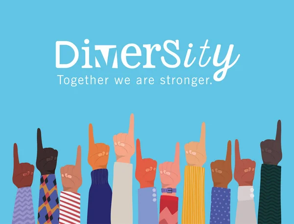 Number one sign with hands up and diversity together we are stronger vector design — Stock Vector