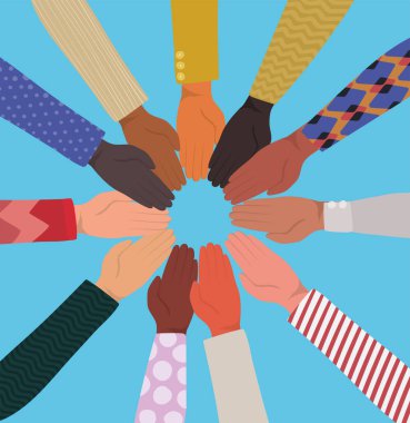 Çember vektör tasarımında birbirine dokunan el çeşitliliği