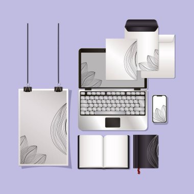 Gri lotus markalaşma vektör tasarımı ile modelleme seti