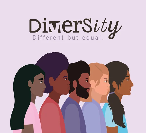 多様性のある女性や男性の漫画のベクトルデザイン — ストックベクタ