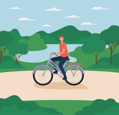 Park vektör tasarımında erkek karikatür bisikleti