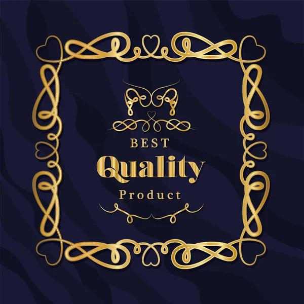 Best quality product with gold ornament frame vector design — Stock Vector