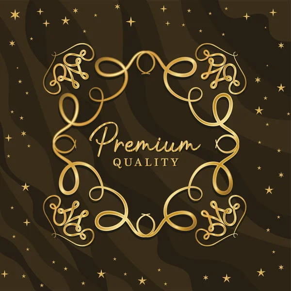 金の装飾フレームと星のベクトルデザインとプレミアム品質 — ストックベクタ