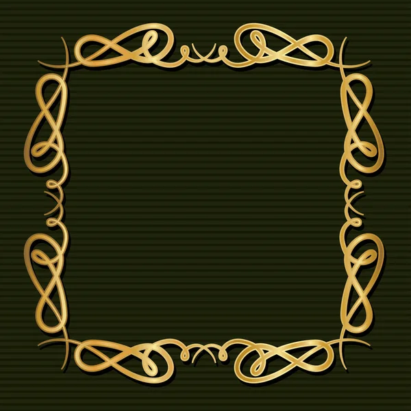 Cadre art déco doré avec ornement sur fond vert design vectoriel — Image vectorielle
