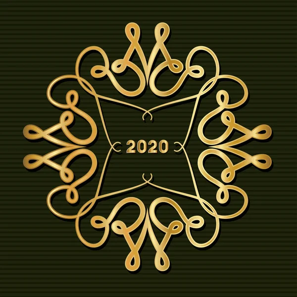 2020 în ornament cadru de aur pe dungi verde fundal vectorial design — Vector de stoc