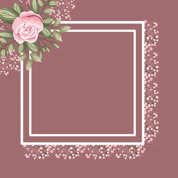 Moldura com rosa rosa botões de flores e folhas de pintura design vetorial — Vetor de Stock