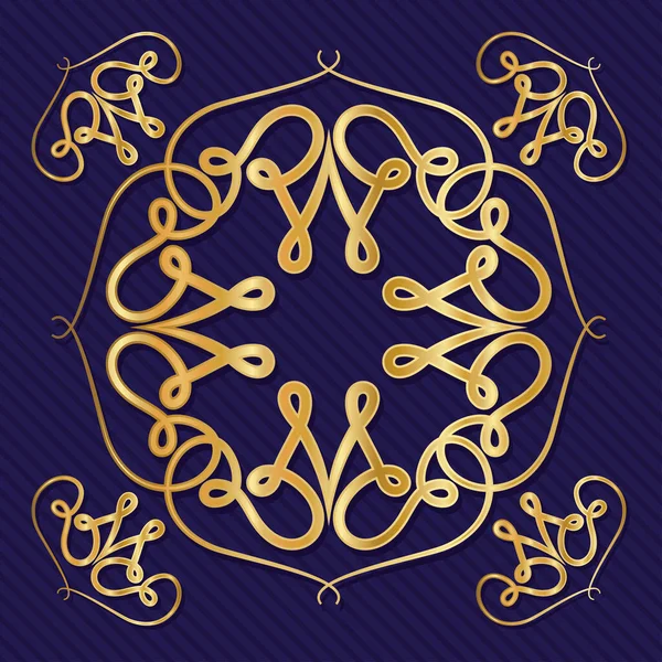 Marco art deco oro con adorno en el diseño de vectores de fondo azul — Vector de stock