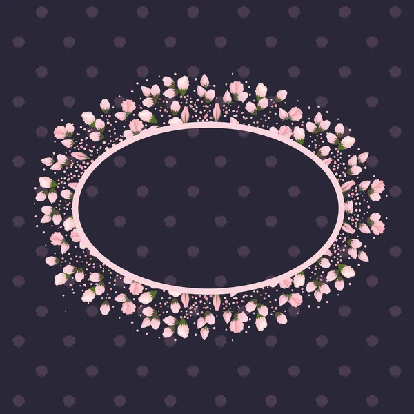 Flowers buds painting around oval frame vector design — Stock Vector