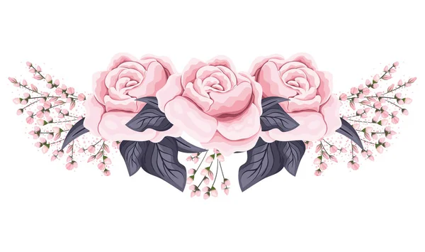 Rosa rosas flores com folhas desenho vetorial pintura — Vetor de Stock