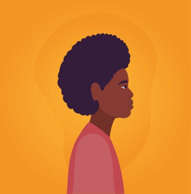 Turuncu arkaplan vektör tasarımında afro görünümlü siyah adam çizgi filmi