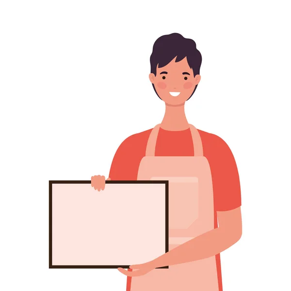 Salesman cartoon with apron and banner vector design — Stock Vector