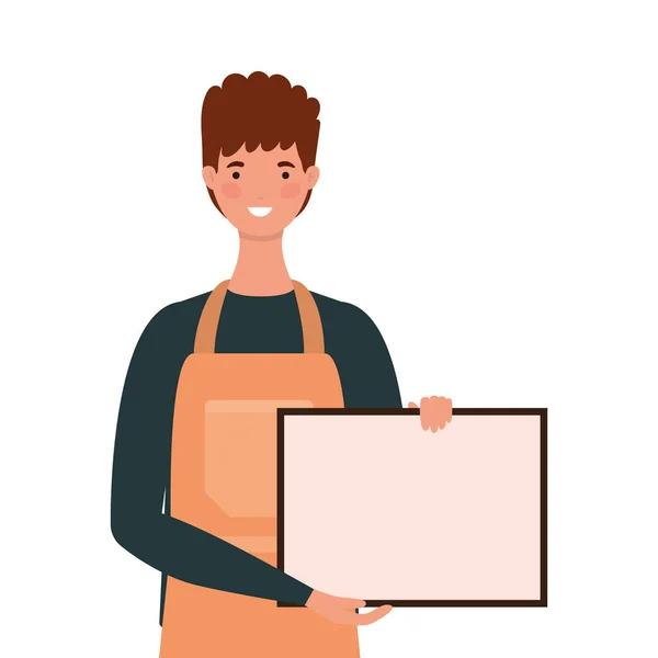 Salesman cartoon with apron and banner vector design — Stock Vector
