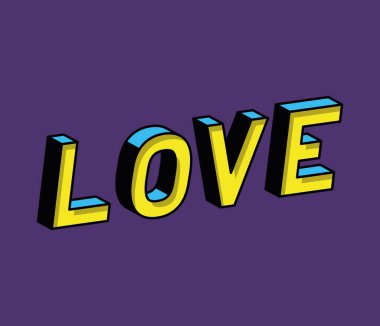 Mavi arkaplan vektör tasarımında 3D aşk harfi