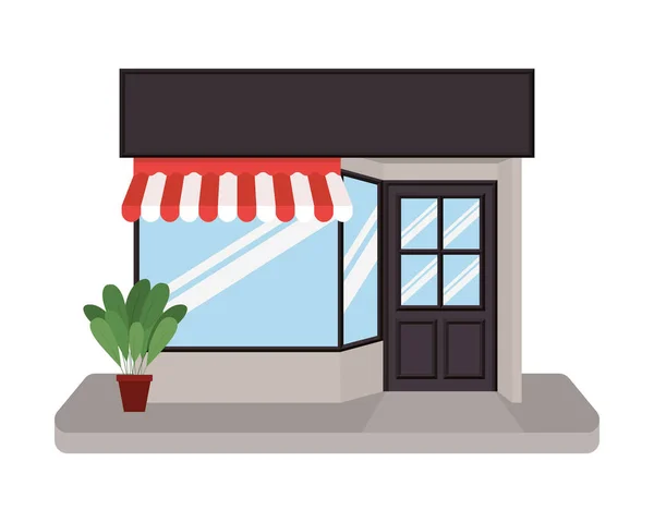 Store with tent and plant inside pot vector design — Stock Vector