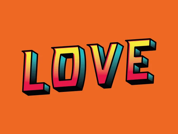 3d liefde belettering op oranje achtergrond vector ontwerp — Stockvector