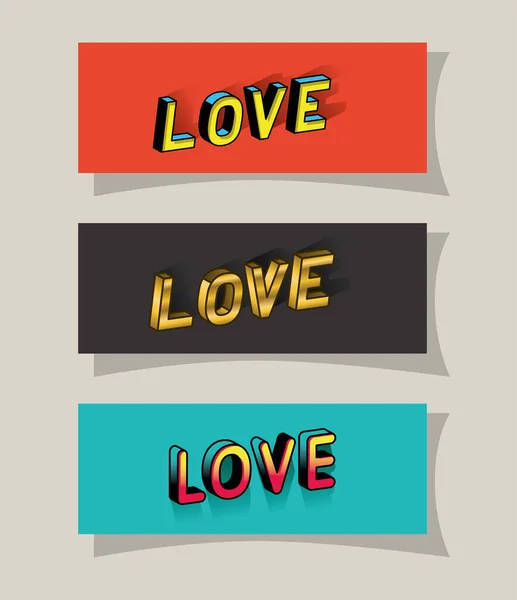 3d love lettering set on red gray and blue backgrounds vector design — Stock Vector