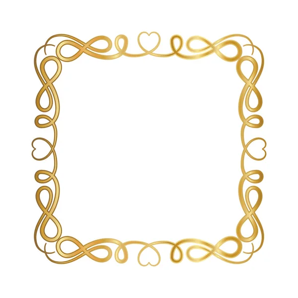 Moldura de ornamento de ouro com corações formas de design vetorial —  Vetores de Stock