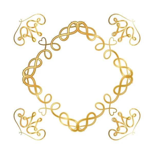 Zlatý ornament rám s tvarem srdce vektorový design — Stockový vektor