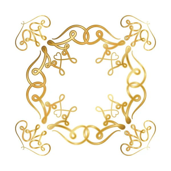 Moldura de ornamento de ouro com corações formas de design vetorial — Vetor de Stock