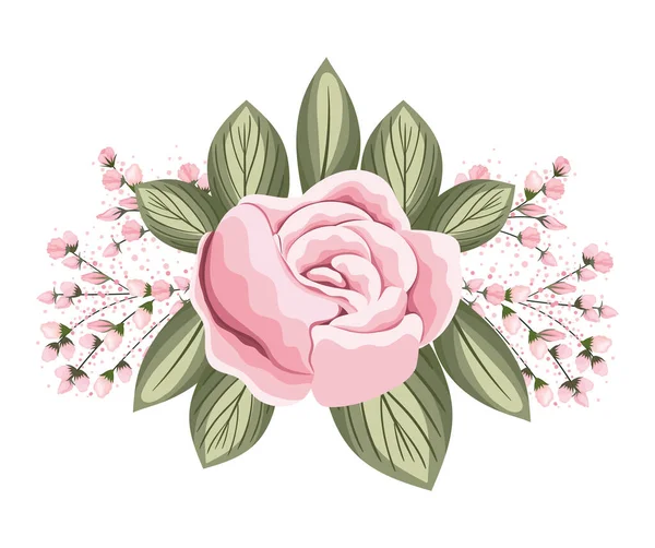 Rosa rosa flor con brotes y hojas pintura vector diseño — Archivo Imágenes Vectoriales