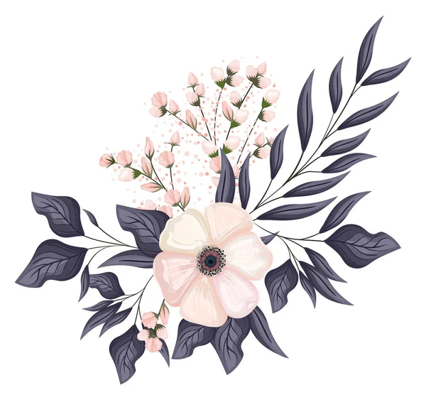 Bílá květina s pupeny a listy malování vektor design — Stockový vektor