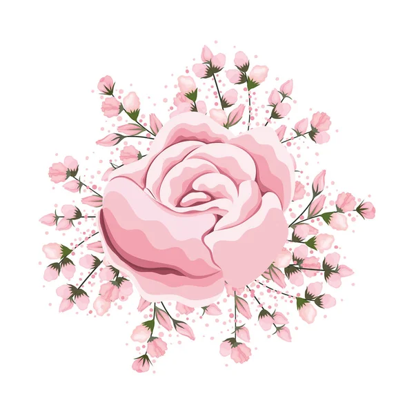 Buds around pink rose flower painting vector design — Stock Vector