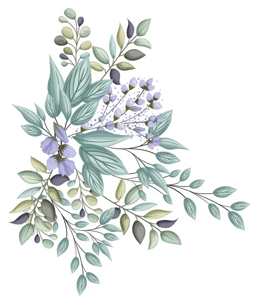 Blaue Knospen Blumen mit Blättern Strauß Malerei Vektor-Design — Stockvektor