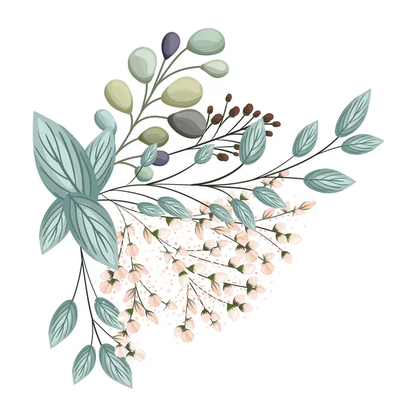 Weiße Knospen Blumen mit Blättern Strauß Malerei Vektor-Design — Stockvektor