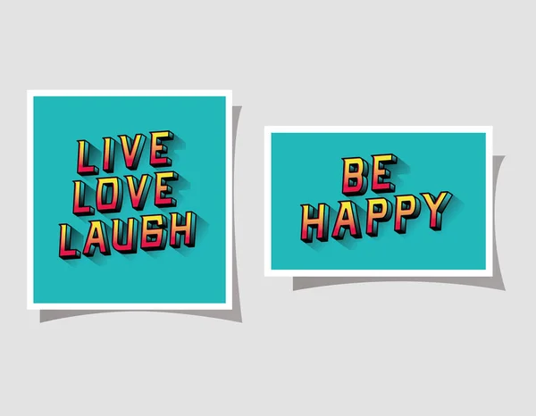 3d live love rir e ser feliz lettering em fundos azuis design vetorial —  Vetores de Stock