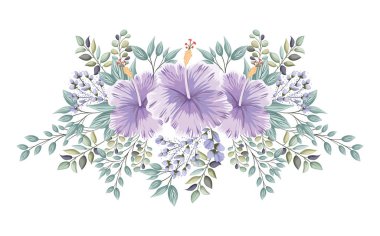 tomurcuklu ve yapraklı mor Hawaii çiçekleri vektör tasarımı