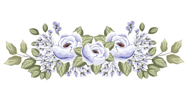 Λευκά τριαντάφυλλα λουλούδια με μπουμπούκια και φύλλα ζωγραφική διάνυσμα σχεδιασμό — Διανυσματικό Αρχείο
