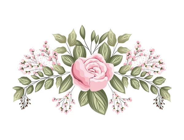 Růžová růže květ s pupeny a listy malba vektor design — Stockový vektor