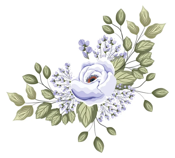 Tomurcuklu beyaz gül ve boyama vektör tasarımlı yapraklar