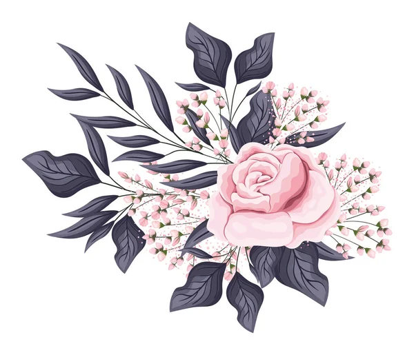 Rose rose fleur avec des bourgeons et des feuilles peinture vectorielle design — Image vectorielle
