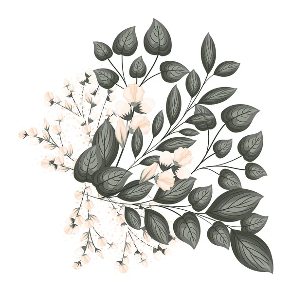 Capullos blancos flores con hojas ramo pintura vector diseño — Archivo Imágenes Vectoriales