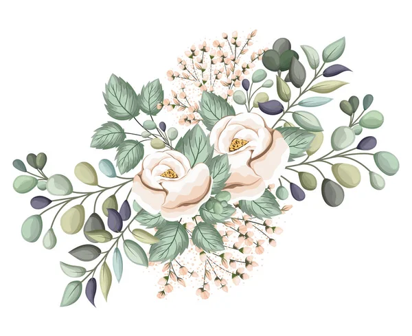 Bílá růže květiny s pupeny a listy malba vektor design — Stockový vektor