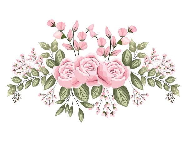 Roses roses fleurs avec bourgeons et feuilles dessin vectoriel peinture — Image vectorielle