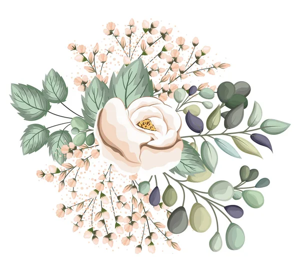 Bílá růže květ s pupeny a listy malba vektor design — Stockový vektor