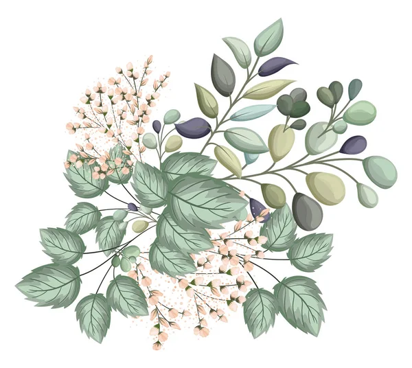 Capullos blancos flores con hojas ramo pintura vector diseño — Archivo Imágenes Vectoriales