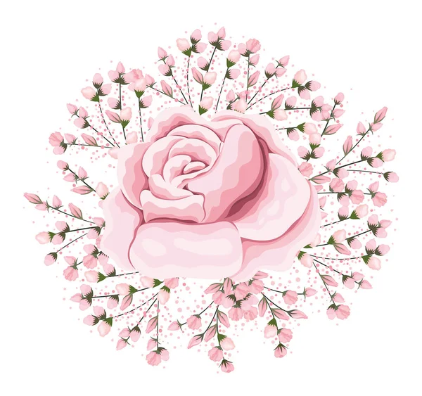 Knospen um rosa Rose Blume Malerei Vektor-Design — Stockvektor